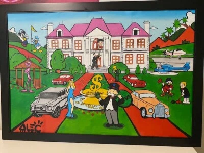 Pintura Acrílica,Alec Monopoly Dinero Arte Graffiti Decoración del Hogar Arte 24x36 Enmarcado Foto 1 de 3