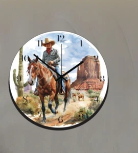 Cowboy Riding Thru the Desert Art Wall Hanging Wall Clock Time Piece Wilderness - Picture 1 of 3
