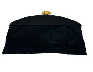 Vintage CROWN LEWIS Black Purse Clutch Evening Handbag 12” X 6” Gold Latch - Picture 1 of 12