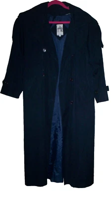 FALL BLOWOUT J GALLERY Women's Trench Coat NAVY BLUE Long Double Breasted Sz 5/6 - Image 1 of 4
