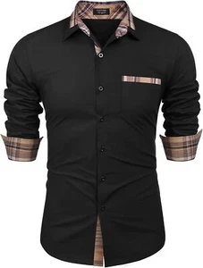 COOFANDY Men's Long Sleeve Dress Shirt Plaid Collar Casual Button Down Shirts - Picture 1 of 27