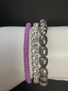 Juicy Couture Purple Pearl Bracelet & J Crew Purple Bracelet #0103 - Picture 1 of 6