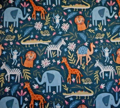 Nursery Fabric By The Yard Animals on Dk Teal Premium Cotton Baby Children - Image 1 of 2