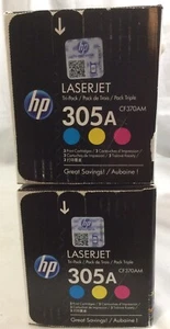 2 HP GENUINE 305A LASERJET CE413A MAGENTA CE412A YELLOW TONER CARTRIDGES NEW - Picture 1 of 3