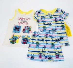 Disney Stitch Little Girls 3 pc Shirts & Short Pajamas Pjs Sleepwear -NWT- 6yo - Picture 1 of 6