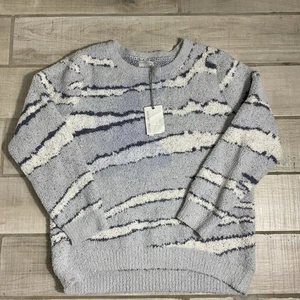 Barefoot Dreams | Nuevo con etiquetas Suéter Pullover CozyChic Mar Cuello Redondo Ocean Zebra L - Imagen 1 de 7