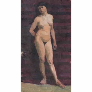 Frauenakt stehend Großformat unsigniert Öl auf Leinwand ohne Keilrahmen um 1900 - Picture 1 of 5