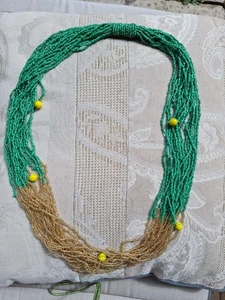 Perlenkette aus Capri,Handgeknüpft mit Zitronen, Gold- Grün, Wunderschön 🍋 - Bild 1 von 14