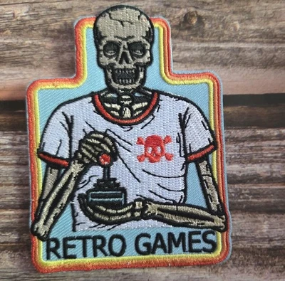 Retro Games Skeleton Goth Gamer Nerd Video Games Iron on Patch - Image 1 of 2