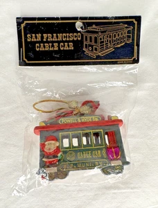 Powell & Hyde San Francisco CABLE CAR Adorno de Navidad Madera Rojo Verde - Imagen 1 de 8