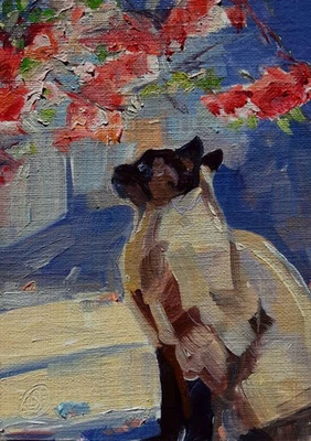 Cat# 207 Original ACEO Oil Painting,  ATC by Lee Ellen Smith - Image 1 of 2