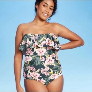 Kona Green Hawaiian Convertible Strapless One Piece Swim Bathing Plus Size 22W - Picture 1 of 11