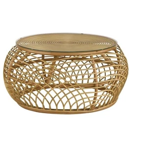 Coaster Dahlia Rattan Round Glass Top Woven Rattan Coffee Table in Natural - Picture 1 of 6