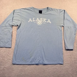 Vintage Y2K Alaska Long Sleeve T Shirt Quail Hollow Light Blue Graphic Tee - Picture 1 of 9