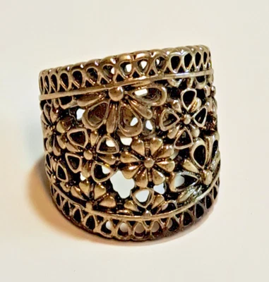 Lucky Brand Womens Gold Tone Openwork Floral Filigree Boho Statement Ring - Image 1 of 4