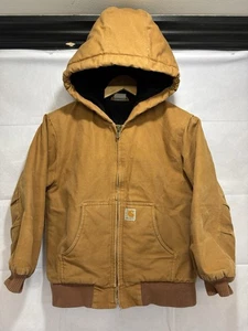 Carhartt Canvas Bomber Jacket Youth M / 10-12 Brown Coat Quilted Hooded RN13706 - Picture 1 of 15