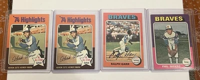 Lote Topps Atlanta Braves 1975 con 2 Hank Aaron 74 Highlights, Niekro, Garr Foto 1 de 4
