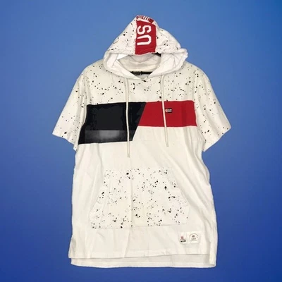 Southpole Junior толстовка с капюшоном мальчиков XL красный белый синий пуловер S/рукав США брызги - Изображение 1 из 4