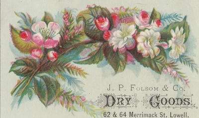 Vintage Ephemera Victorian Calling Card J.P Folsom Dry Goods 3.5 x 2.25 - Image 1 of 2