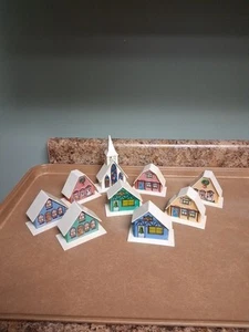 9 Vintage Mid Century Alpine Village With Church Christmas Light Cover Set - Picture 1 of 10
