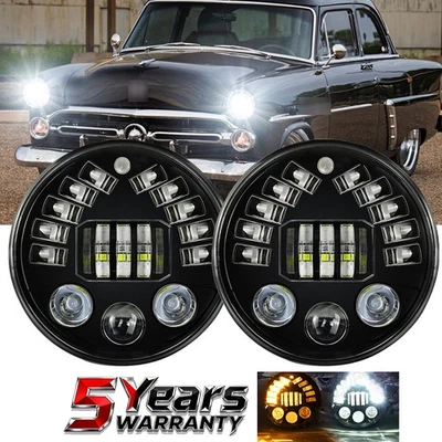 For Ford Customline 1952-1956 2PC 100W 7" inch Round LED Headlights HI/LO Bulbs - Image 1 of 4
