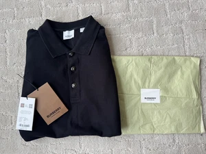 Burberry Embossed Buttons Polo Shirt Short Sleeve Black Mens L Cotton Classic - Picture 1 of 11