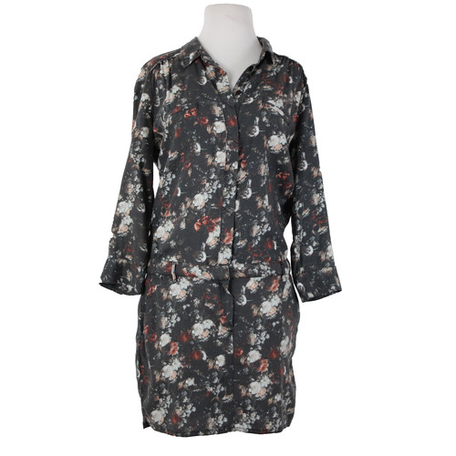 VETEMENTS Abito Etienne Marcel Tg L Antracite Multicolore Floreale Collo 100% Lyocell