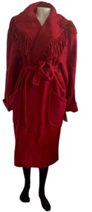 Neu mit Etikett Vintage 80er Wollmischung heiß rot große Fransen offen Swing/Gürtel Mantel Größe L22W - Bild 1 von 12