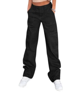 Lepunuo Cargo Pants Women High Waisted Casual Pants Baggy Stretchy Wide Leg Med - Picture 1 of 5