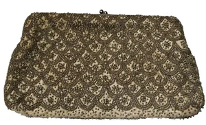 Pochette vintage Lulu Guinness con perline antica satinata borsa da sera festa - Foto 1 di 15