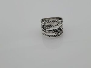 David Yurman Sterling Silver Double X Crossover Ring with Diamonds Size 5