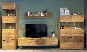 Wohnwand 4teilig HARZ 320x202x40cm Wildeiche massiv geölt mit Hirnholz Anbauwand - Bild 1 von 5