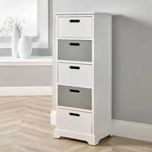 5 Drawer Chest Tallboy White Grey Wooden Bedroom Storage Fully Assembled - Picture 1 of 5