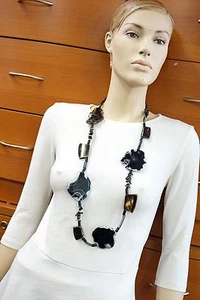SLAB AGATE LONG NECKLACE ARTISAN UNIQUE JEWELRY HOLIDAY GIFT FOR WOMEN - Picture 1 of 8