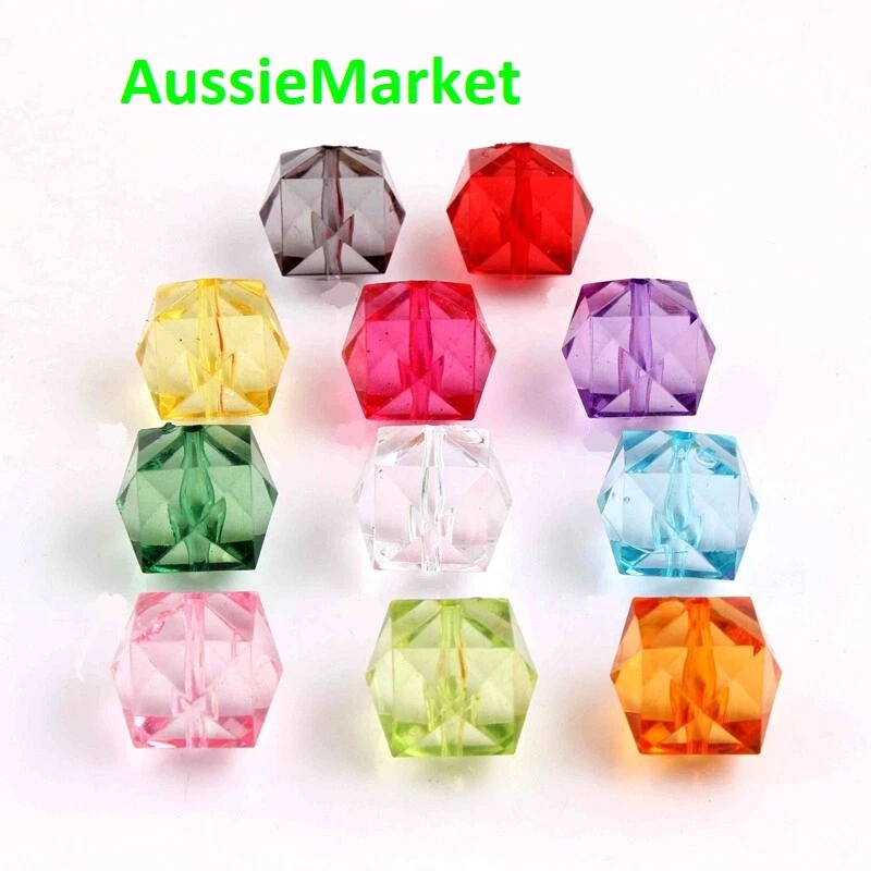 50 x faceted cube square colourful beads transparent acrylic plastic 8mm jewelry - Image 1 of 1