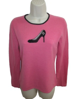 Suéter Daniel Bishop 100% Cachemira Rosa Negro Stiletto Diseño Crew Talla S Foto 1 de 4