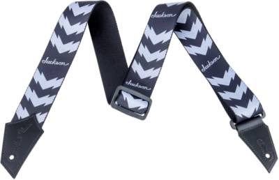 Correa de guitarra genuina con logotipo de Jackson con patrón de doble V, negro/blanco Foto 1 de 2