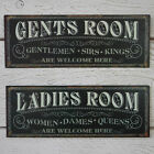 Vintage Black Metal Ladies Gents Room Plaque Cafe Pub WC Toilet Loo Tin Sign