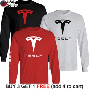 Tesla Long Sleeve T-Shirt Motors Logo Model S 3 X Y Elon Musk Racing Car BTS03 - Picture 1 of 24