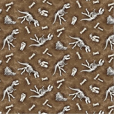 Fósiles de telas de Michael Miller ~ marrón, dinosaurios, dinosaurios ~ BTY, CX11147 huesos Foto 1 de 2