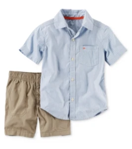 Carter's Boys, Two Piece Shorts and Shirt Set, Blue/Beige, 9mos - Picture 1 of 1