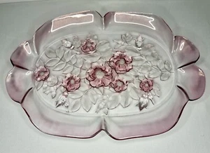 Vintage Mikasa Crystal Platter Rosella Pattern Pink Rose Flowers W Germany 16” L - Picture 1 of 2