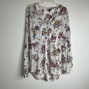 Torrid weiß Blumendruck Boho lässig Top Bluse Knopfleiste Neu mit Etikett Gr. 1 (US 1X) - Bild 1 von 12