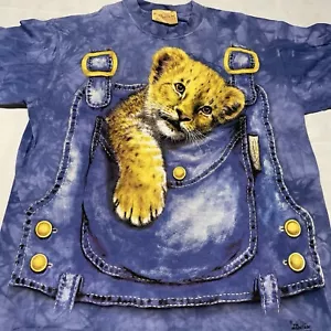 Camiseta De Colección Gato León Mediana Azul Tinte Teñido Gatito de Montaña Felino Maullido Cub - Imagen 1 de 7