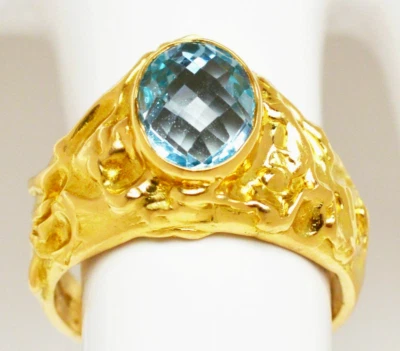 Herrenring 18 Karat 750 Gold 9,96 g Gelbgold Top Aquamarin ca. 1,48 ct. Gr. 55 - Bild 1 von 3