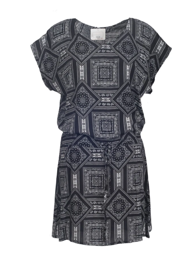 Kleid mit Zugband tiefe Taille Retromuster schwarz/weiß Gr.M/L - Bild 1 von 1