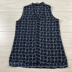 Ann Taylor Top Navy Blue Floral Sheer Sleeveless Lightweight Flowy Pullover - Picture 1 of 9