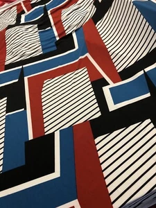 Red White Black Blue Geometric Dress FABRIC - X 1M Sale- CRAFT SEWING. - Picture 1 of 7