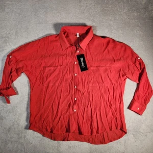 Diosun Top Damen XL rot orange Knopf Shirt Viskose Beachy Boho Crinkle Gaze - Bild 1 von 13