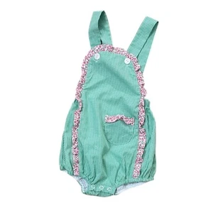 Baby Sen by Remember Nguyen Green Gingham Romper Size 18M Floral Ruffles - Picture 1 of 9